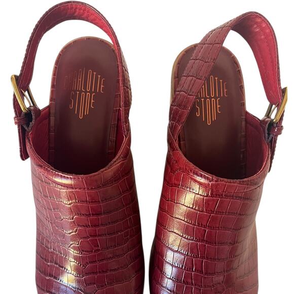 Charlotte Stone Bonnie Red Clogs Mules Square Toe Adjustable Wooden Heel Size 12 - Picture 9 of 10